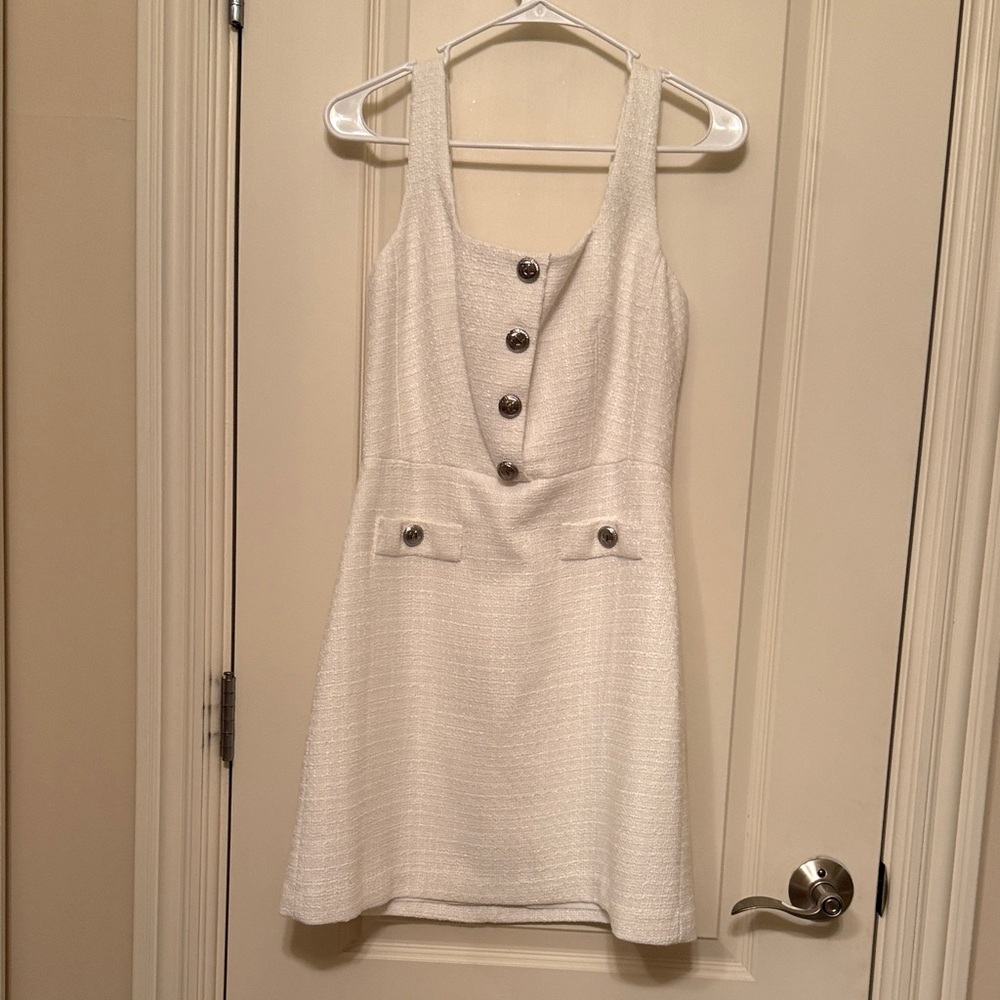 Elegant White Sleeveless Tweed Karl Largerfeld Dress